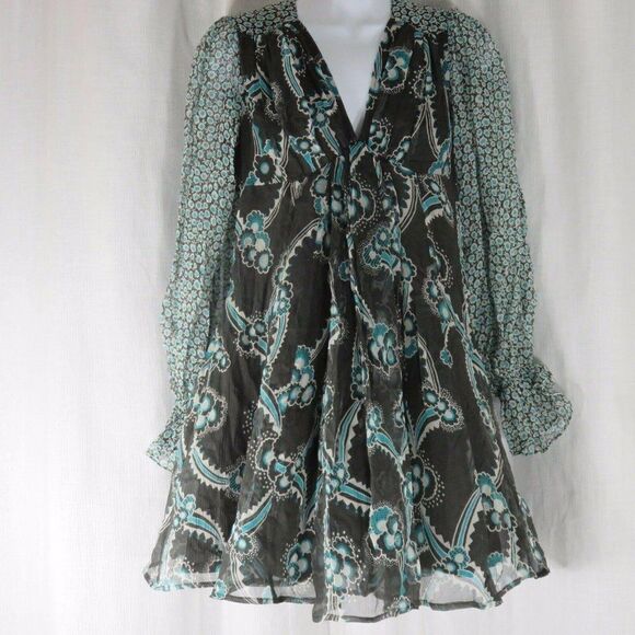 New Celia Birtwell Express 0 Gray Teal Floral Mini - Picture 1 of 11